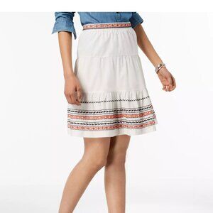 NEW TOMMY HILFIGER Womens White Embroidered Above The Knee Skirt 8